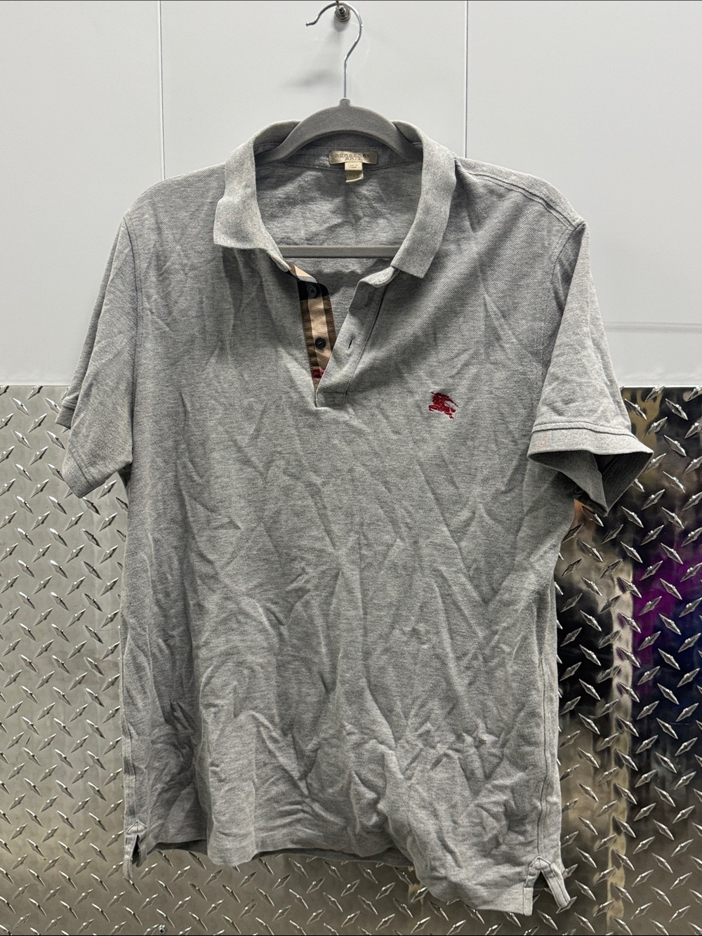 Burberry Brit Men’s Gray Cotton Polo Shirt, Large